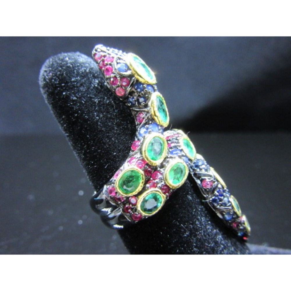 New Snake Ring Emerald‎ Blue Sapphire Jewelry Ring Size 6.5 SILVER 925